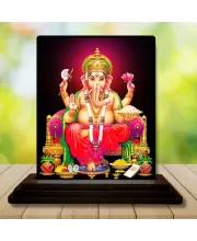 Car Dashboard Ganesha Wooden Photo Stand  3x4 Inches, Compact & Stylish Spiritual Display For Car, Home & Office (Pack Of 1) (F48977)