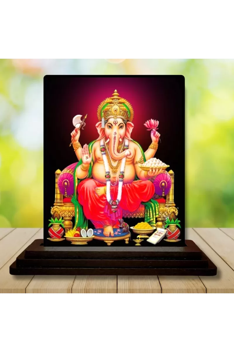 Car Dashboard Ganesha Wooden Photo Stand  3x4 Inches, Compact & Stylish Spiritual Display For Car, Home & Office (Pack Of 1) (F48977)