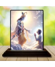 Car Dashboard Lord Shree Krishna Wooden Photo Stand  3x4 Inches, Compact & Stylish Spiritual Display For Car, Home & Office (Pack Of 1) (F48978)