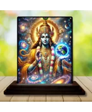 Car Dashboard Krishna Wooden Photo Stand  3x4 Inches, Compact & Stylish Spiritual Display For Car, Home & Office (Pack Of 1) (F48980)