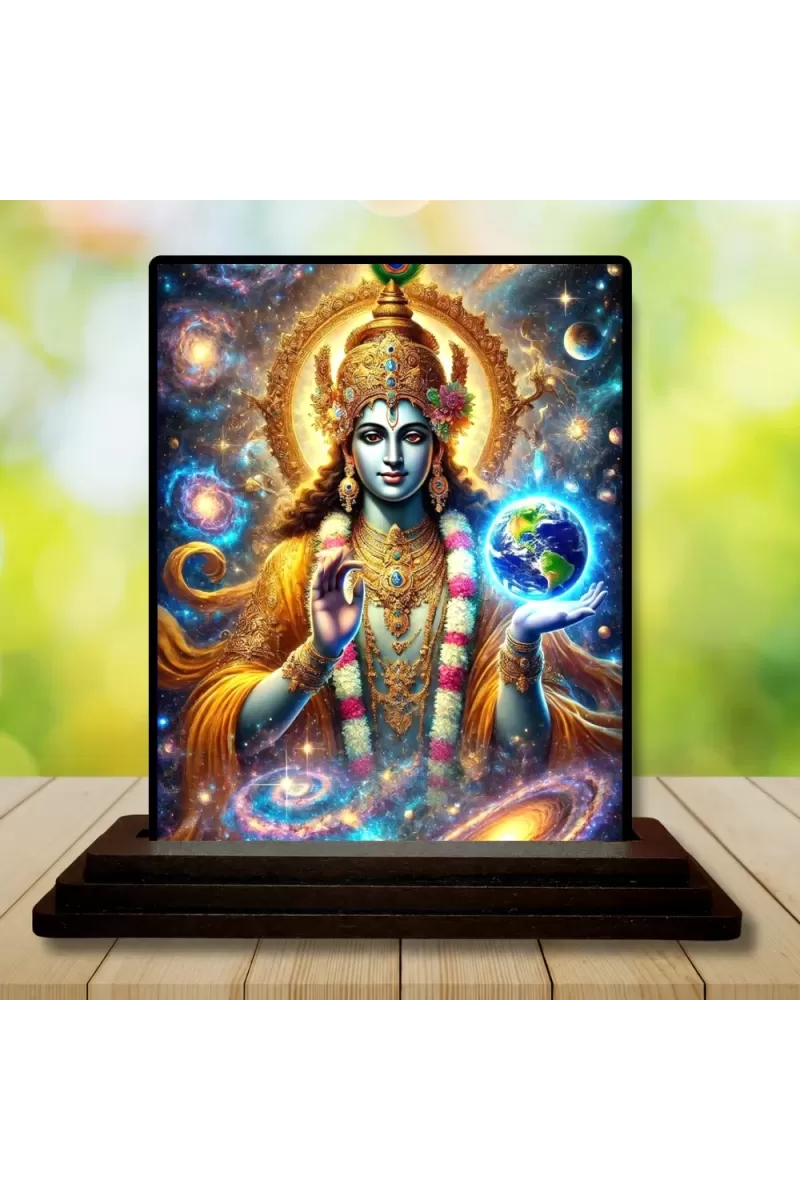 Car Dashboard Krishna Wooden Photo Stand  3x4 Inches, Compact & Stylish Spiritual Display For Car, Home & Office (Pack Of 1) (F48980)