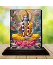 Car Dashboard Lord Vishnu Wooden Photo Stand  3x4 Inches, Compact & Stylish Spiritual Display For Car, Home & Office (Pack Of 1) (F48981)