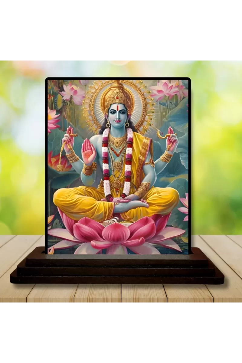 Car Dashboard Lord Vishnu Wooden Photo Stand  3x4 Inches, Compact & Stylish Spiritual Display For Car, Home & Office (Pack Of 1) (F48981)