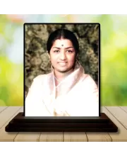 Car Dashboard Lata Mangeshkar Wooden Photo Stand  3x4 Inches, Compact & Stylish Spiritual Display For Car, Home & Office (Pack Of 1) (F48982)