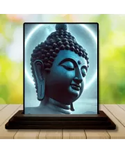 Car Dashboard Gautama Buddha Wooden Photo Stand  3x4 Inches, Compact & Stylish Spiritual Display For Car, Home & Office (Pack Of 1) (F48986)