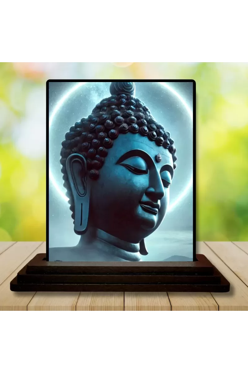 Car Dashboard Gautama Buddha Wooden Photo Stand  3x4 Inches, Compact & Stylish Spiritual Display For Car, Home & Office (Pack Of 1) (F48986)