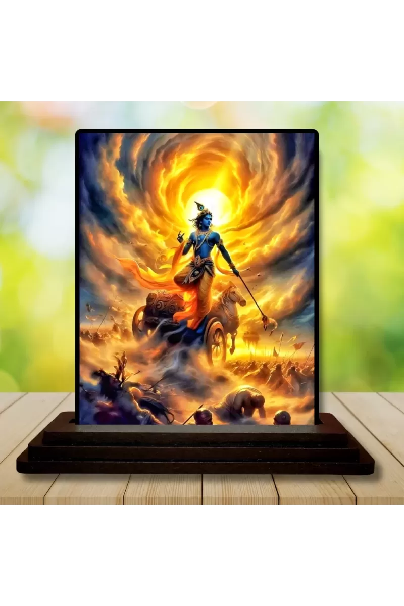 Car Dashboard Krishna Wooden Photo Stand  3x4 Inches, Compact & Stylish Spiritual Display For Car, Home & Office (Pack Of 1) (F48988)