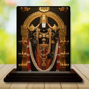 Car Dashboard Venkateswara Wooden Photo Stand  3x4 Inches, Compact & Stylish Spiritual Display For Car, Home & Office (Pack Of 1) (F48989)