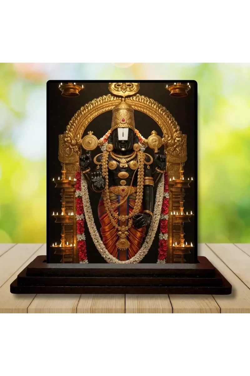 Car Dashboard Venkateswara Wooden Photo Stand  3x4 Inches, Compact & Stylish Spiritual Display For Car, Home & Office (Pack Of 1) (F48989)