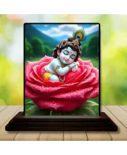 Car Dashboard Lord Shree Krishna Wooden Photo Stand  3x4 Inches, Compact & Stylish Spiritual Display For Car, Home & Office (Pack Of 1) (F48991)