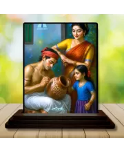 Car Dashboard Village Family Wooden Photo Stand  3x4 Inches, Compact & Stylish Spiritual Display For Car, Home & Office (Pack Of 1) (F48992)