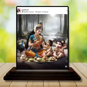 Car Dashboard Yashoda And Shree Krishna Wooden Photo Stand  3x4 Inches, Compact & Stylish Spiritual Display For Car, Home & Office (Pack Of 1) (F48996)