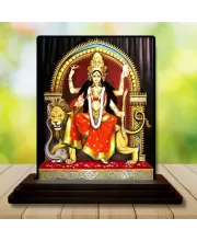 Car Dashboard Goddess Durga Wooden Photo Stand  3x4 Inches, Compact & Stylish Spiritual Display For Car, Home & Office (Pack Of 1) (F48997)