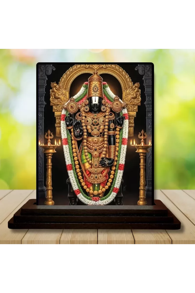 Car Dashboard Lord Venkateswara Wooden Photo Stand  3x4 Inches, Compact & Stylish Spiritual Display For Car, Home & Office (Pack Of 1) (F48999)
