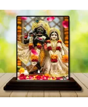 Car Dashboard Shree Krishna And Shree Radha Wooden Photo Stand  3x4 Inches, Compact & Stylish Spiritual Display For Car, Home & Office (Pack Of 1) (F49000)