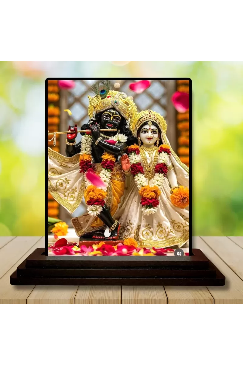 Car Dashboard Shree Krishna And Shree Radha Wooden Photo Stand  3x4 Inches, Compact & Stylish Spiritual Display For Car, Home & Office (Pack Of 1) (F49000)