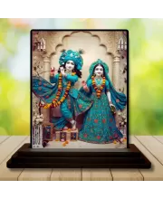 Car Dashboard Shree Krishna And Shree Radha Wooden Photo Stand  3x4 Inches, Compact & Stylish Spiritual Display For Car, Home & Office (Pack Of 1) (F49001)