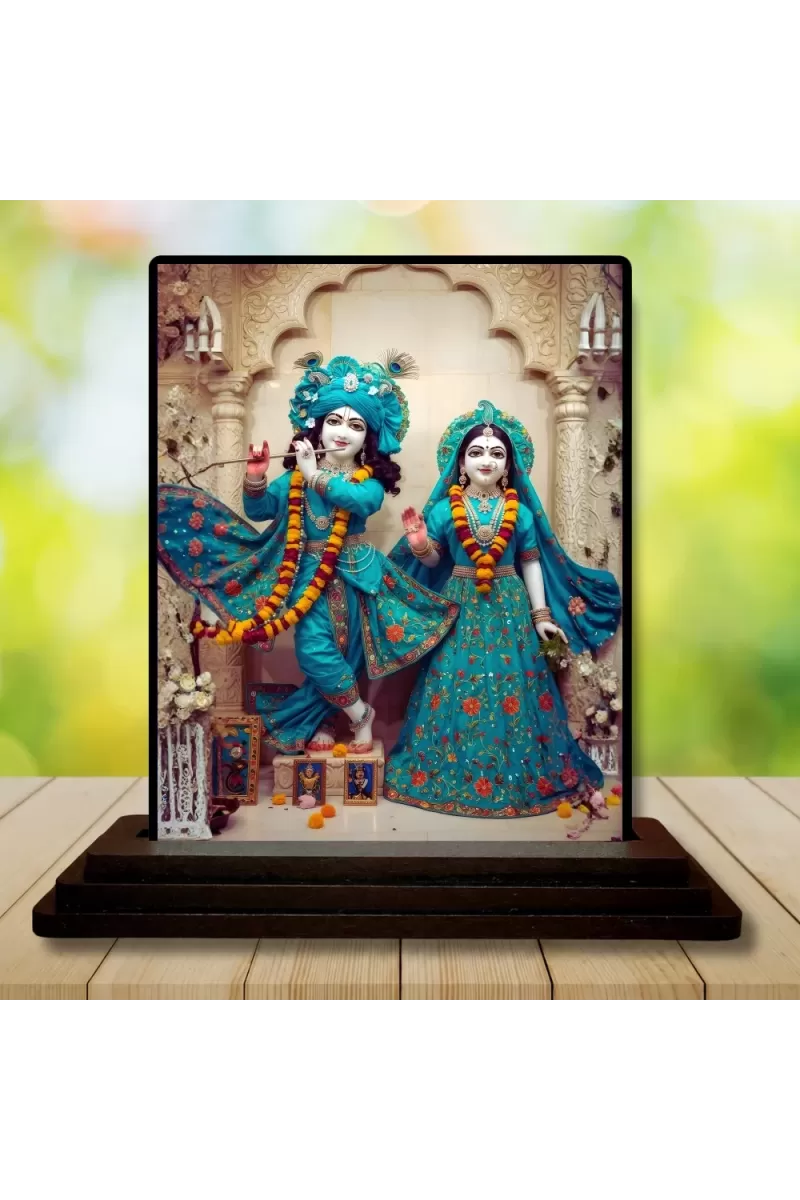 Car Dashboard Shree Krishna And Shree Radha Wooden Photo Stand  3x4 Inches, Compact & Stylish Spiritual Display For Car, Home & Office (Pack Of 1) (F49001)