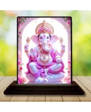 Car Dashboard Ganesha Wooden Photo Stand  3x4 Inches, Compact & Stylish Spiritual Display For Car, Home & Office (Pack Of 1) (F49003)