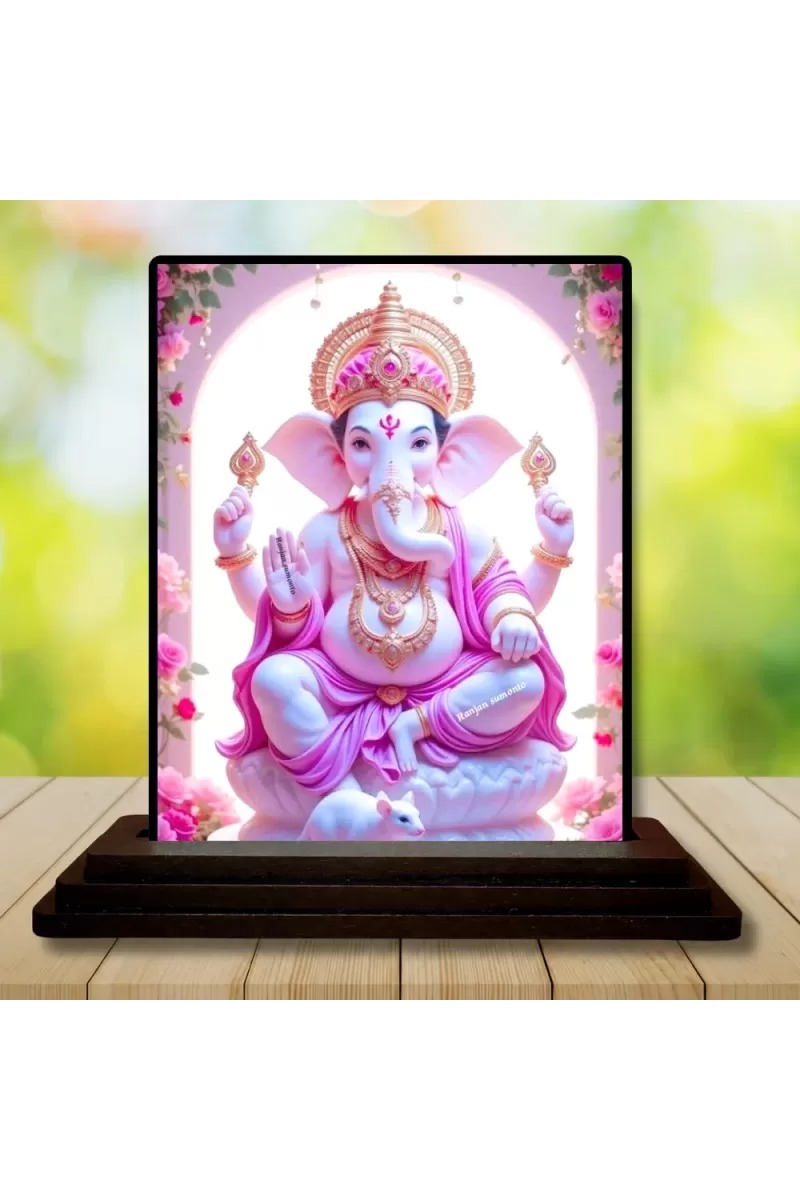 Car Dashboard Ganesha Wooden Photo Stand  3x4 Inches, Compact & Stylish Spiritual Display For Car, Home & Office (Pack Of 1) (F49003)