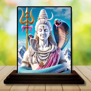 Car Dashboard Lord Shiva Wooden Photo Stand  3x4 Inches, Compact & Stylish Spiritual Display For Car, Home & Office (Pack Of 1) (F49004)