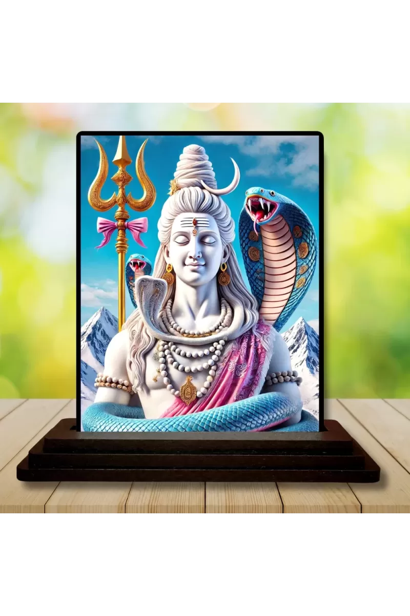 Car Dashboard Lord Shiva Wooden Photo Stand  3x4 Inches, Compact & Stylish Spiritual Display For Car, Home & Office (Pack Of 1) (F49004)