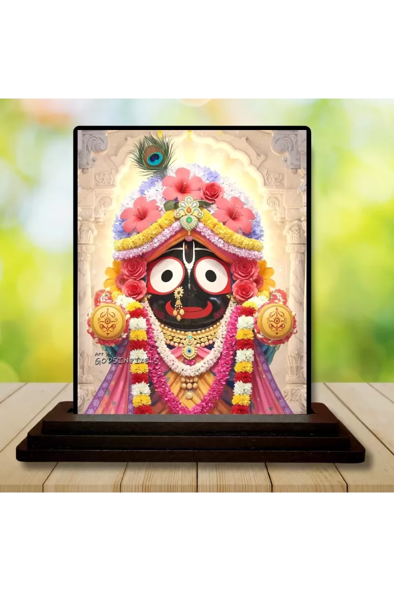 Car Dashboard Lord Jagannatha Wooden Photo Stand  3x4 Inches, Compact & Stylish Spiritual Display For Car, Home & Office (Pack Of 1) (F49006)