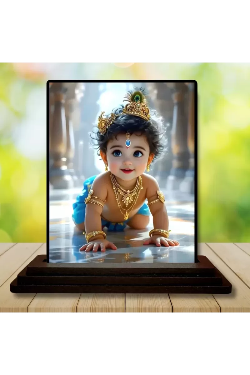 Car Dashboard Krishna Wooden Photo Stand  3x4 Inches, Compact & Stylish Spiritual Display For Car, Home & Office (Pack Of 1) (F49009)