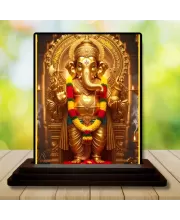 Car Dashboard Lord Ganesha Wooden Photo Stand  3x4 Inches, Compact & Stylish Spiritual Display For Car, Home & Office (Pack Of 1) (F49010)