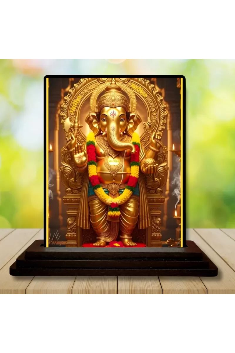 Car Dashboard Lord Ganesha Wooden Photo Stand  3x4 Inches, Compact & Stylish Spiritual Display For Car, Home & Office (Pack Of 1) (F49010)