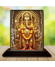 Car Dashboard Lord Ganesha Wooden Photo Stand  3x4 Inches, Compact & Stylish Spiritual Display For Car, Home & Office (Pack Of 1) (F49012)
