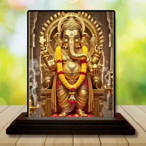 Car Dashboard Lord Ganesha Wooden Photo Stand  3x4 Inches, Compact & Stylish Spiritual Display For Car, Home & Office (Pack Of 1) (F49012)