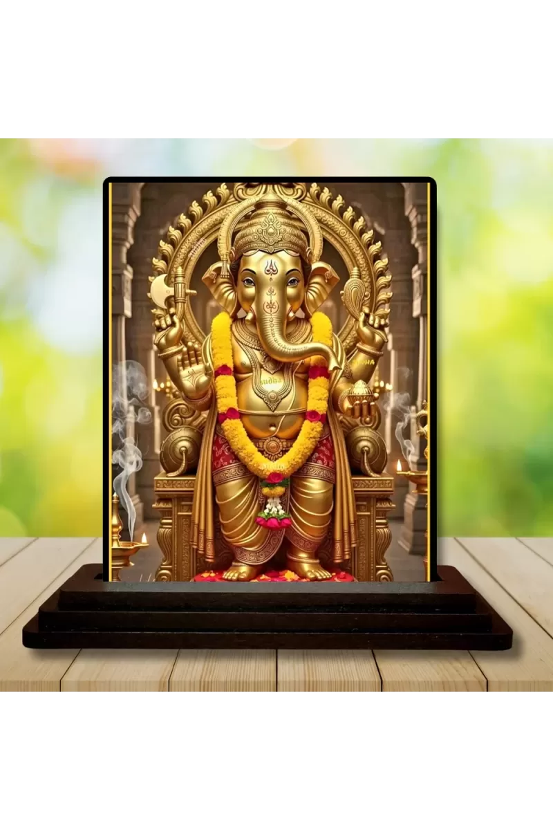Car Dashboard Lord Ganesha Wooden Photo Stand  3x4 Inches, Compact & Stylish Spiritual Display For Car, Home & Office (Pack Of 1) (F49012)