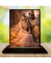Car Dashboard Radha And Shree Krishna Wooden Photo Stand  3x4 Inches, Compact & Stylish Spiritual Display For Car, Home & Office (Pack Of 1) (F49013)