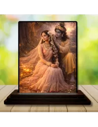 Car Dashboard Radha And Shree Krishna Wooden Photo Stand  3x4 Inches, Compact & Stylish Spiritual Display For Car, Home & Office (Pack Of 1) (F49013)