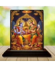 Car Dashboard Lord Ganesha And Shree Krishna Wooden Photo Stand  3x4 Inches, Compact & Stylish Spiritual Display For Car, Home & Office (Pack Of 1) (F49014)