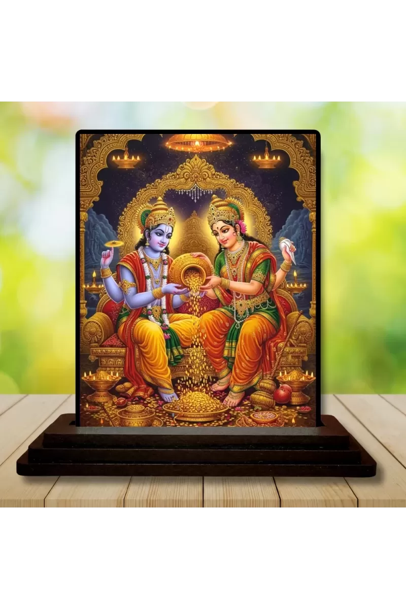 Car Dashboard Lord Ganesha And Shree Krishna Wooden Photo Stand  3x4 Inches, Compact & Stylish Spiritual Display For Car, Home & Office (Pack Of 1) (F49014)