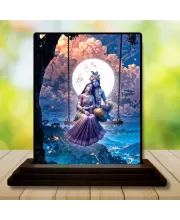 Car Dashboard Radha Krishna Wooden Photo Stand  3x4 Inches, Compact & Stylish Spiritual Display For Car, Home & Office (Pack Of 1) (F49015)