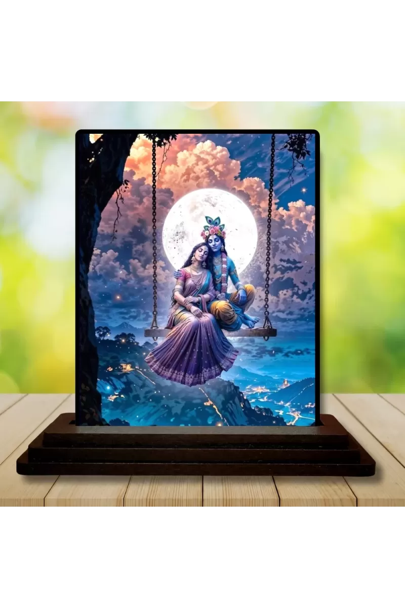 Car Dashboard Radha Krishna Wooden Photo Stand  3x4 Inches, Compact & Stylish Spiritual Display For Car, Home & Office (Pack Of 1) (F49015)