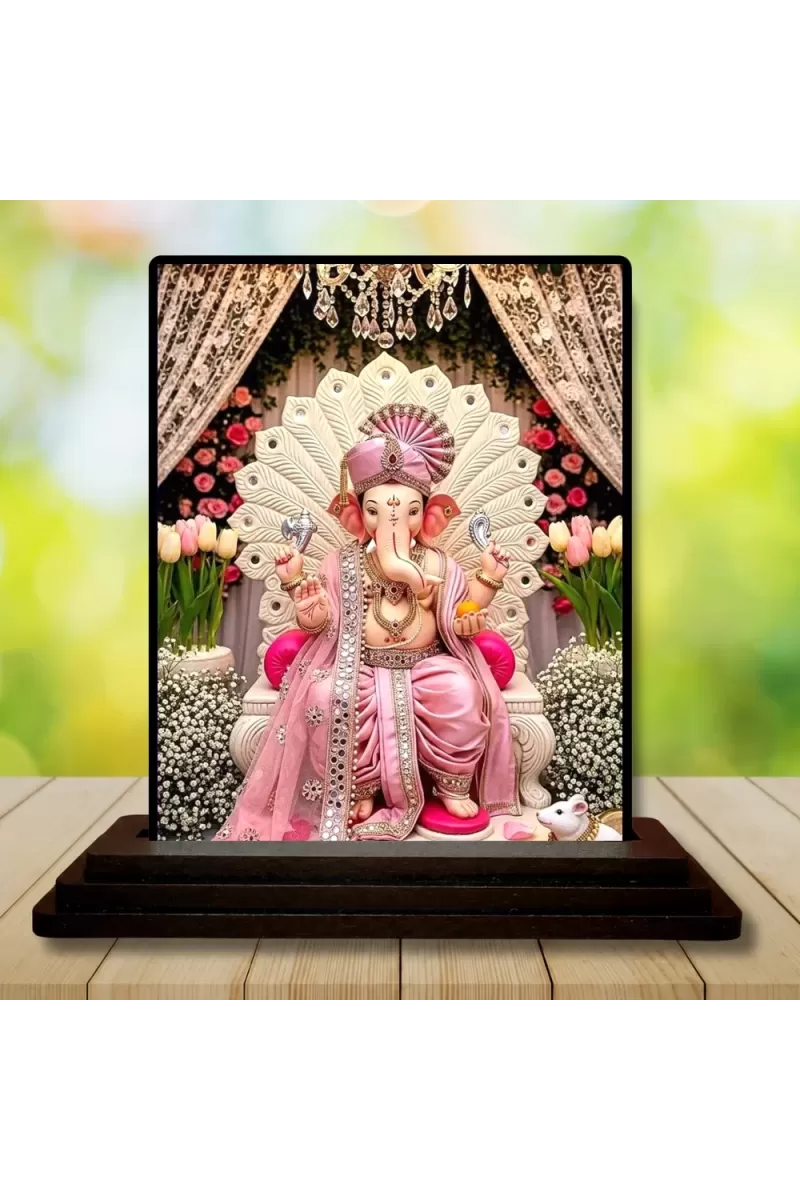 Car Dashboard Lord Ganesha Wooden Photo Stand  3x4 Inches, Compact & Stylish Spiritual Display For Car, Home & Office (Pack Of 1) (F49016)
