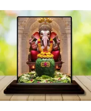 Car Dashboard Ganesha Wooden Photo Stand  3x4 Inches, Compact & Stylish Spiritual Display For Car, Home & Office (Pack Of 1) (F49017)