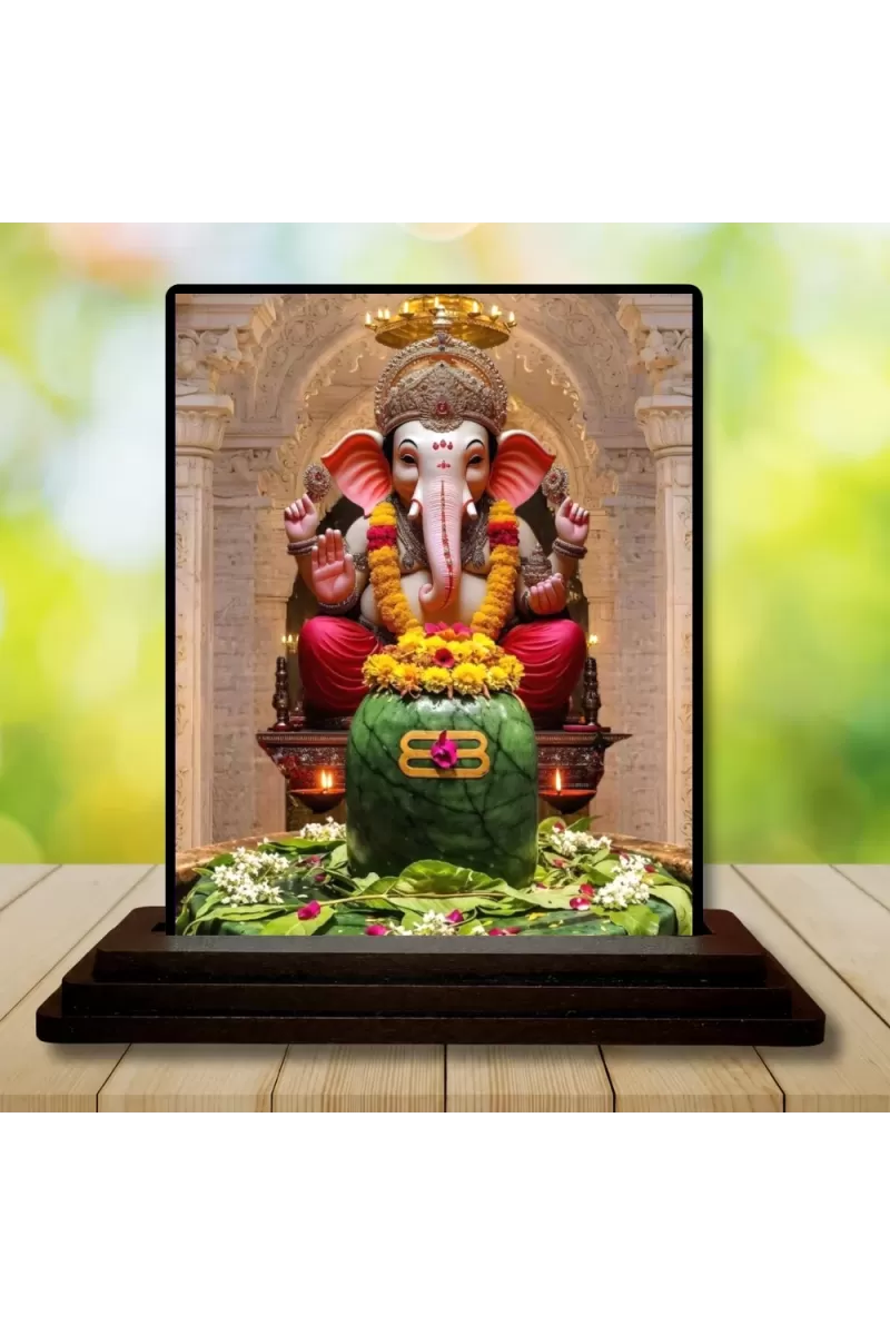 Car Dashboard Ganesha Wooden Photo Stand  3x4 Inches, Compact & Stylish Spiritual Display For Car, Home & Office (Pack Of 1) (F49017)