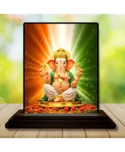 Car Dashboard Lord Ganesha Wooden Photo Stand  3x4 Inches, Compact & Stylish Spiritual Display For Car, Home & Office (Pack Of 1) (F49018)