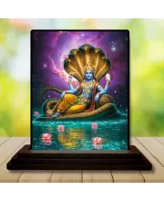 Car Dashboard Vishnu Wooden Photo Stand  3x4 Inches, Compact & Stylish Spiritual Display For Car, Home & Office (Pack Of 1) (F49019)
