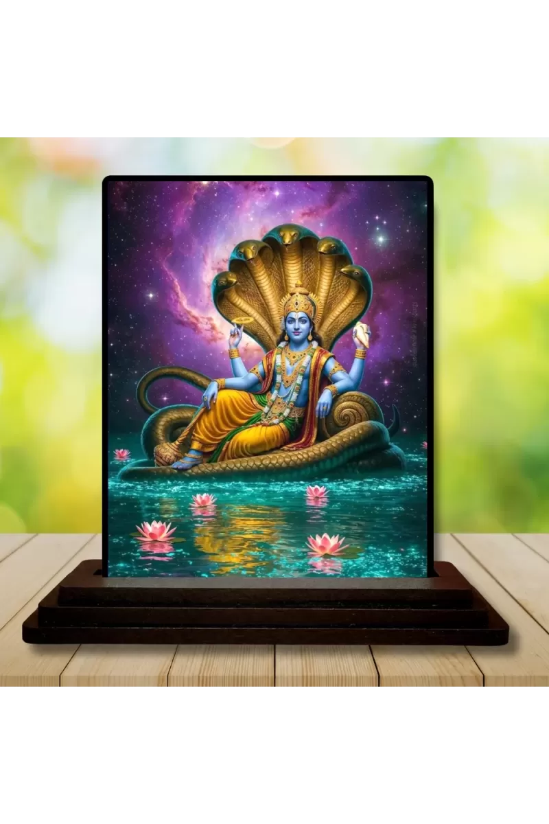Car Dashboard Vishnu Wooden Photo Stand  3x4 Inches, Compact & Stylish Spiritual Display For Car, Home & Office (Pack Of 1) (F49019)