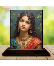 Car Dashboard Shree Radha Wooden Photo Stand  3x4 Inches, Compact & Stylish Spiritual Display For Car, Home & Office (Pack Of 1) (F49022)
