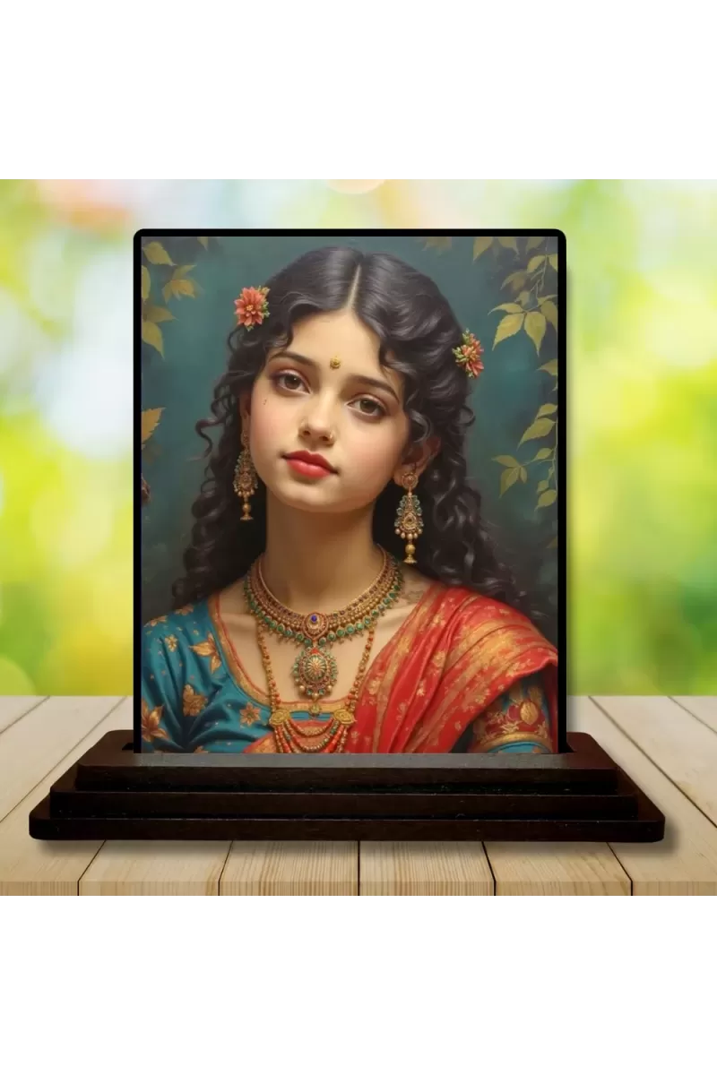 Car Dashboard Shree Radha Wooden Photo Stand  3x4 Inches, Compact & Stylish Spiritual Display For Car, Home & Office (Pack Of 1) (F49022)