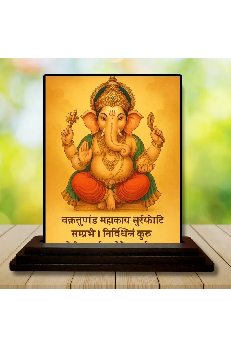 Car Dashboard Lord Ganesha Wooden Photo Stand  3x4 Inches, Compact & Stylish Spiritual Display For Car, Home & Office (Pack Of 1) (F49023)