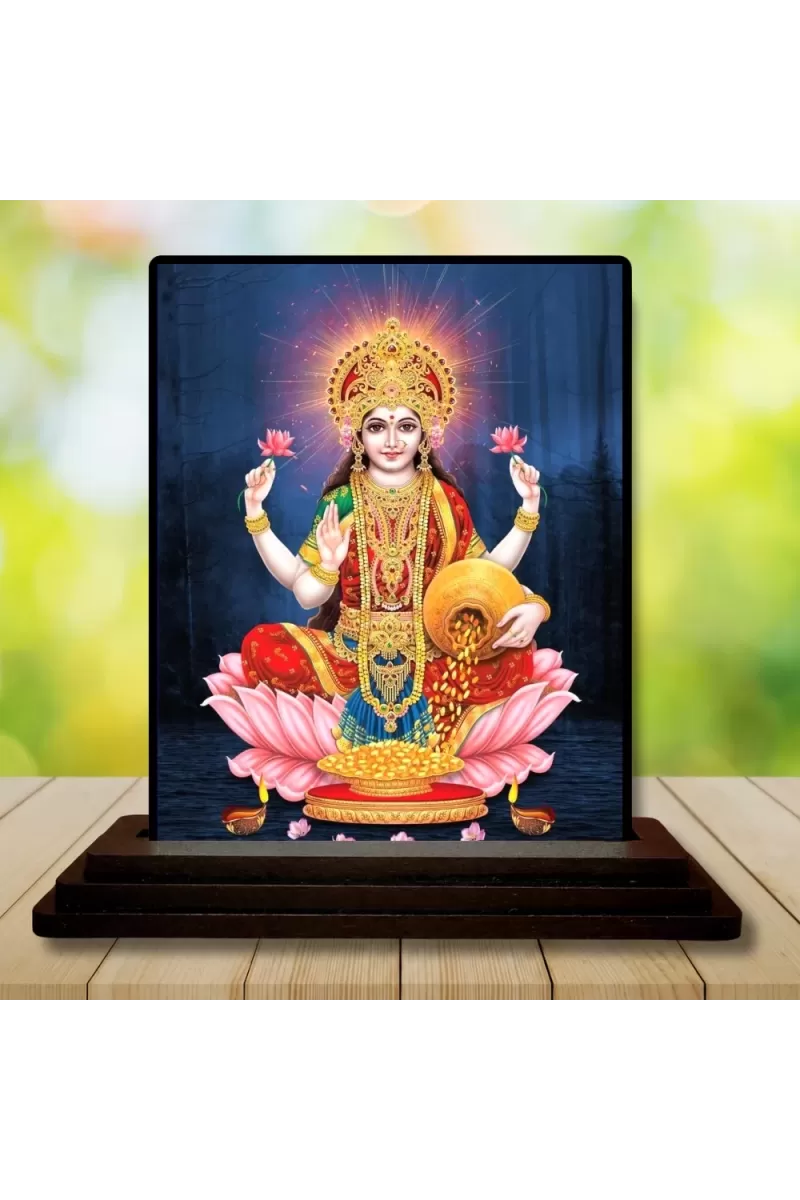 Car Dashboard Lakshmi Wooden Photo Stand  3x4 Inches, Compact & Stylish Spiritual Display For Car, Home & Office (Pack Of 1) (F49025)