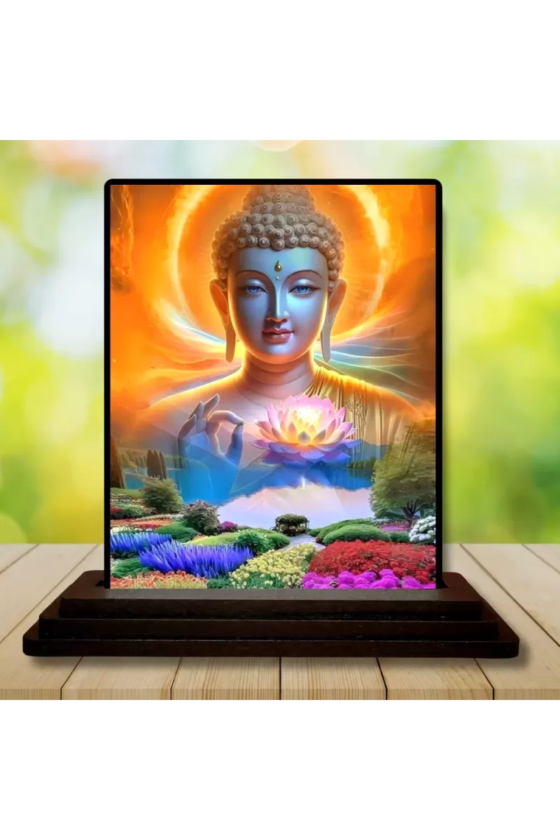 Car Dashboard Gautama Buddha Wooden Photo Stand  3x4 Inches, Compact & Stylish Spiritual Display For Car, Home & Office (Pack Of 1) (F49027)